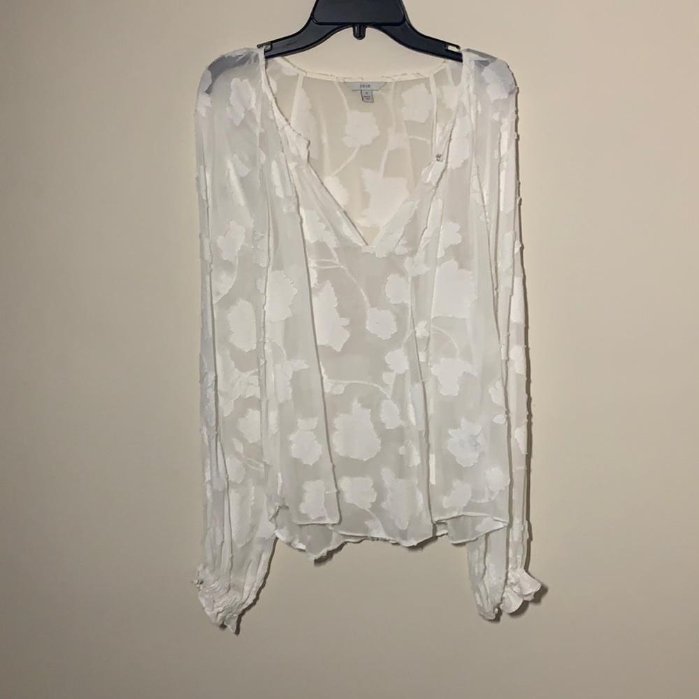 Joie white floral embroidery blouse